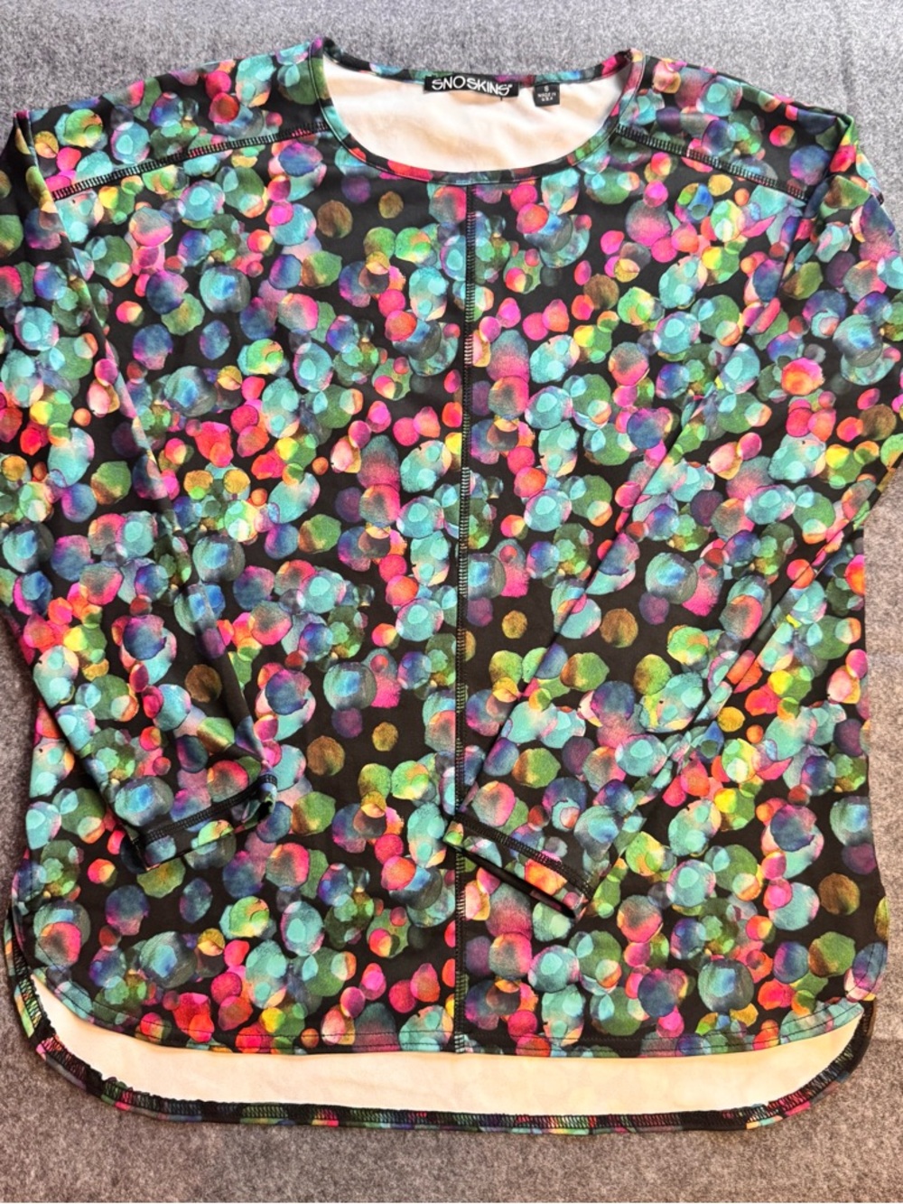 SNO SKINS Black Active Top with Multicolor Bubble Print - New without Tags